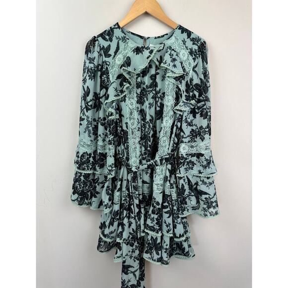 Anthropologie BHLDN Camila Long-Sleeve Chiffon Mini Dress Size Medium - Picture 5 of 16
